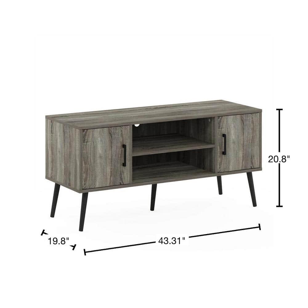 Furinno Mid-Century TV Stand Entertainment Media Console w/2 Cabinets&Open Storage Shelves for TVs up to 50",French Oak Grey