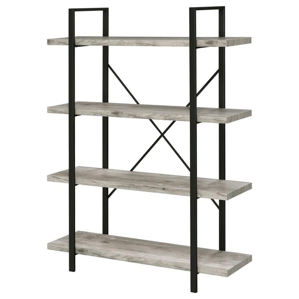 55" Cole 4 Shelf Bookcase with Frame Gray Driftwood/Gunmetal - Coaster