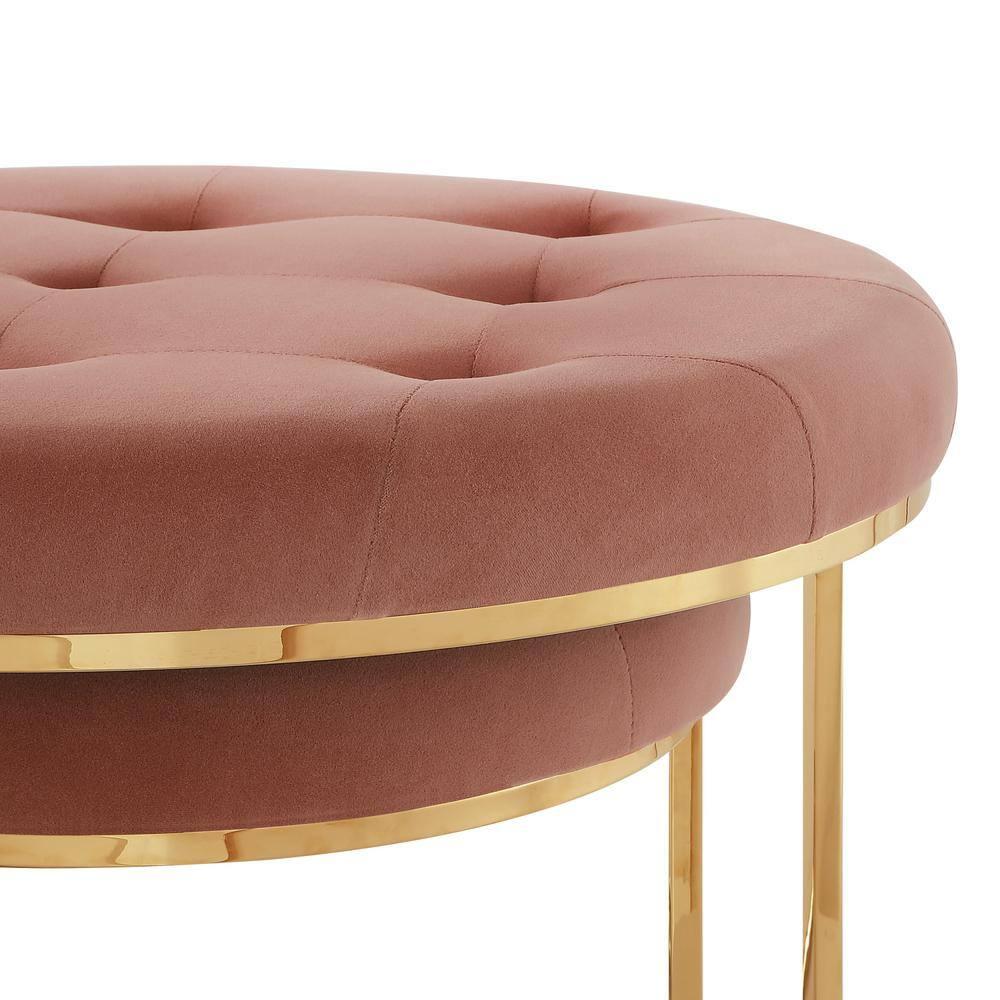 Nicole Miller Dangelo Ottoman Velvet Upholstered Stainless Steel Frame Set of 2, Blush/Gold