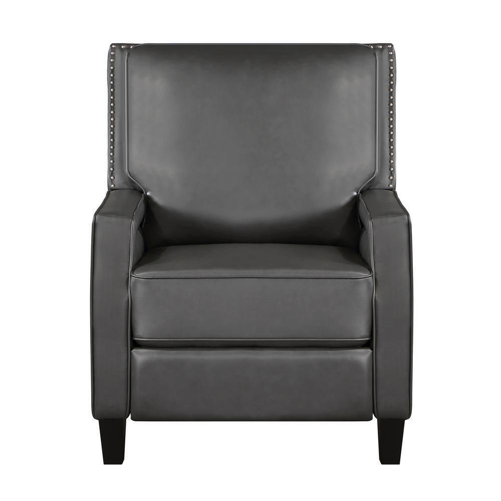 Lexicon Berenson Faux Leather Upholstered Push Back Recliner in Gray Color