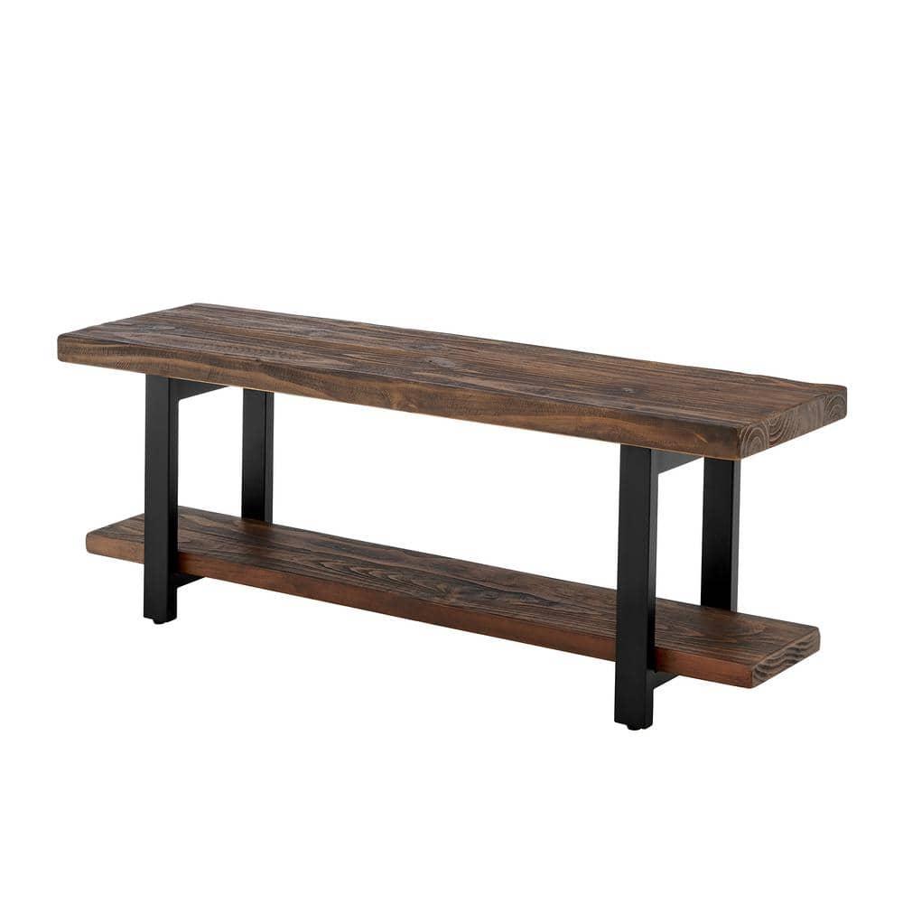 48" Pomona Solid Wood and Metal Entryway Bench Brown - Alaterre Furniture: Rustic Style, 2-Seater with Storage, Spot Clean