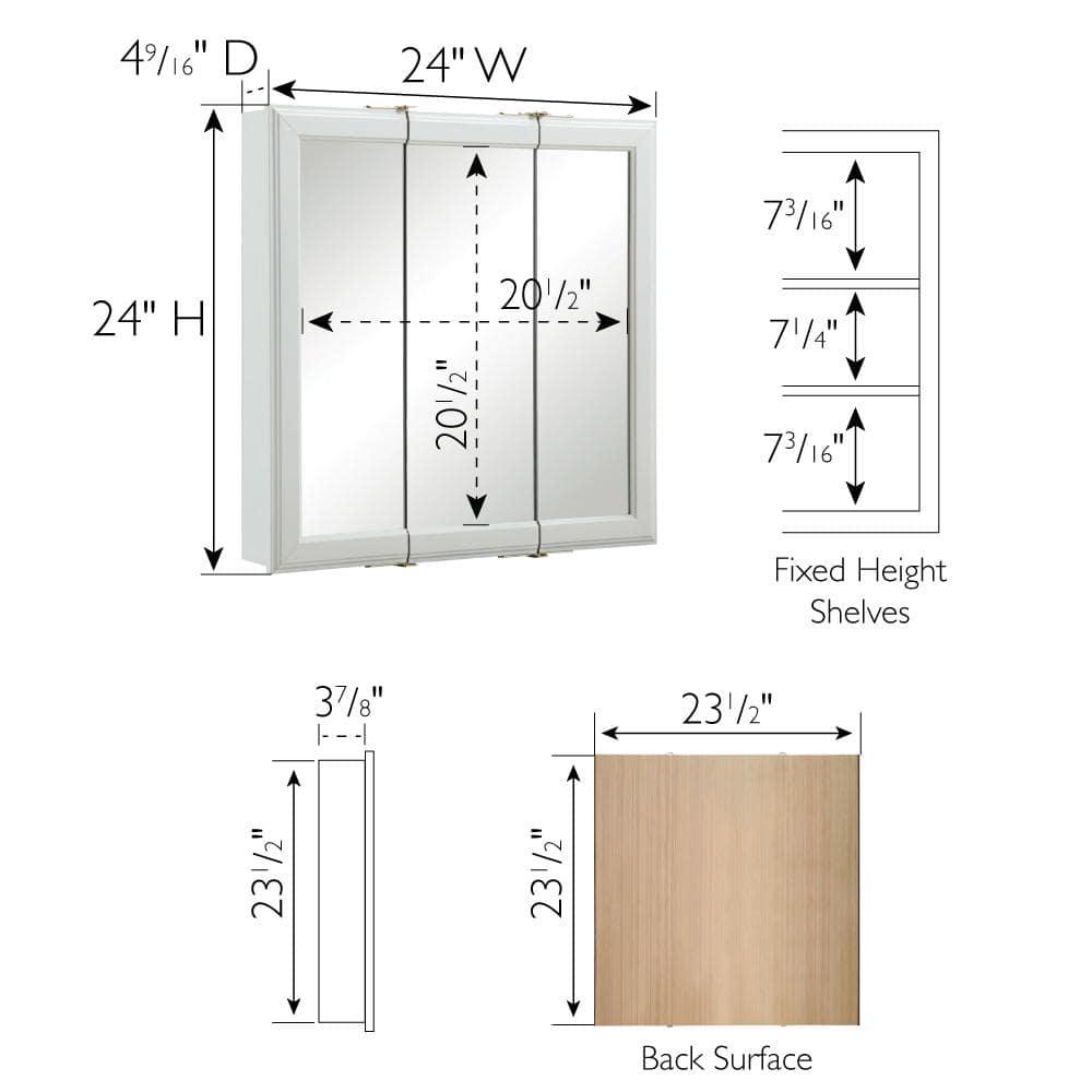 24 Inch Bathroom Medicine Cabinet, Wall Mounted, 3 Mirror, Doors White – Design House, 535849-WHT
