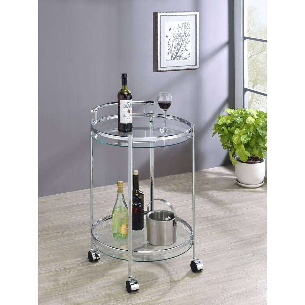 Coaster Chrissy Modern 2 Tier Round Glass Bar Cart Chrome