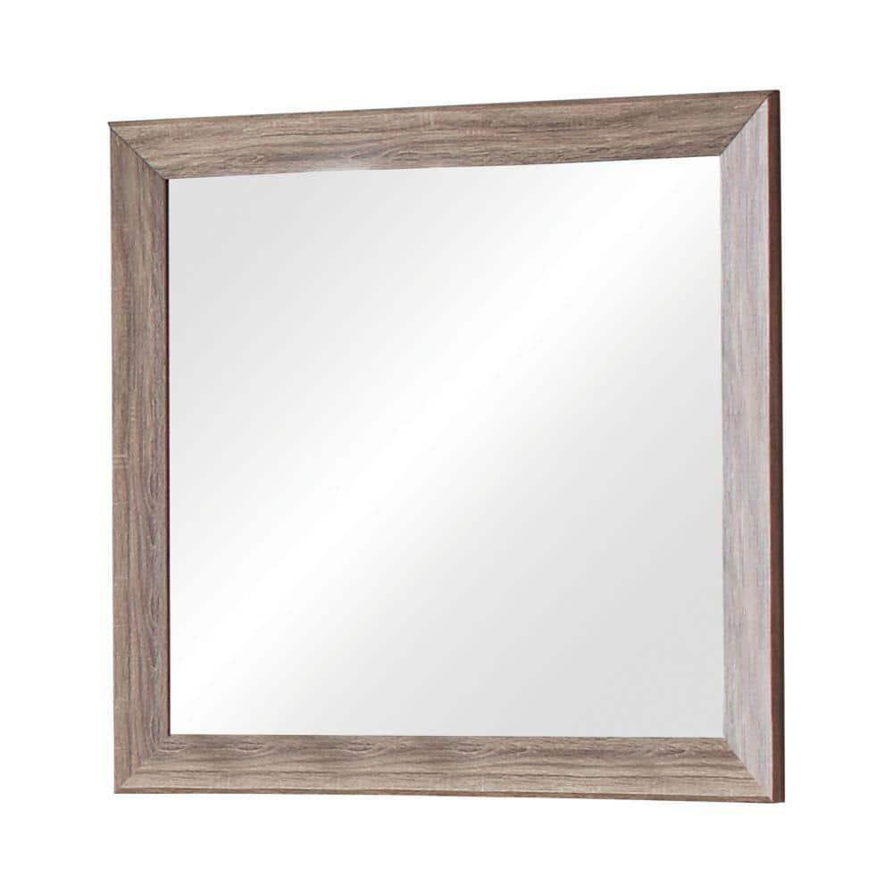 Benjara Mirror with Rectangle Wooden Frame and Washed Look, Brown