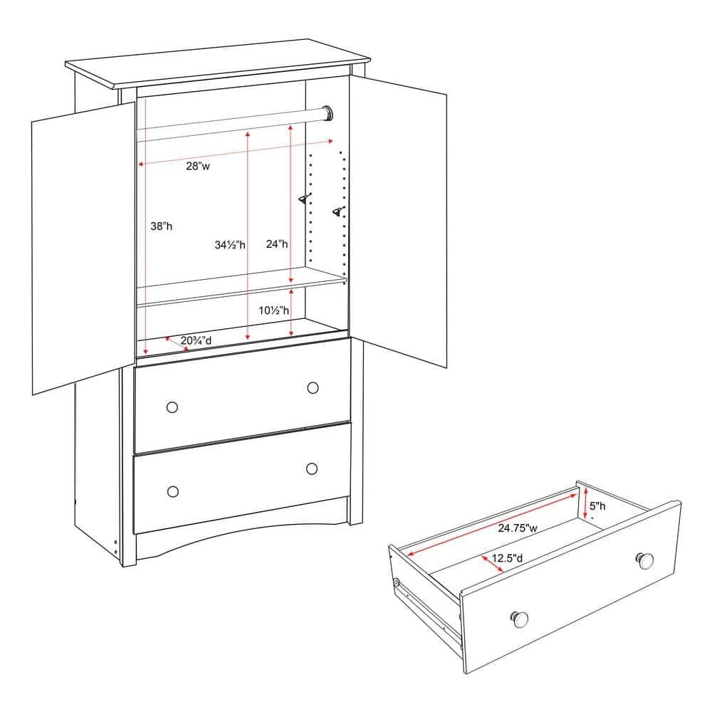 Prepac Monterey Armoire White: Transitional Style, Wood Composite, 2-Door Wardrobe for Hanging Clothes