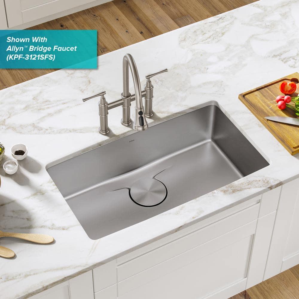 Kraus KD1US33B Dex™️ Series KRAUS 33" L Undermount 16 Gauge Stainless Steel Single Bowl Kitchen Sink