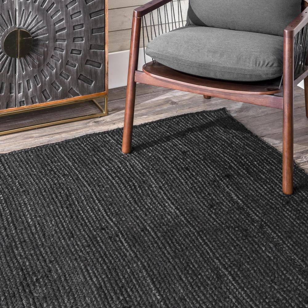 Nuloom 10x14 Rigo Jute Hand Woven Indoor Area Rug, Black, Solid Farmhouse Design, Natural Fiber Bedroom, Living Room, Kitchen,