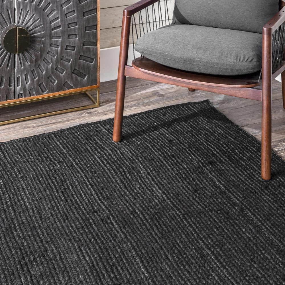nuLOOM Rigo Hand Woven Jute Black 4' Farmhouse Round Rug