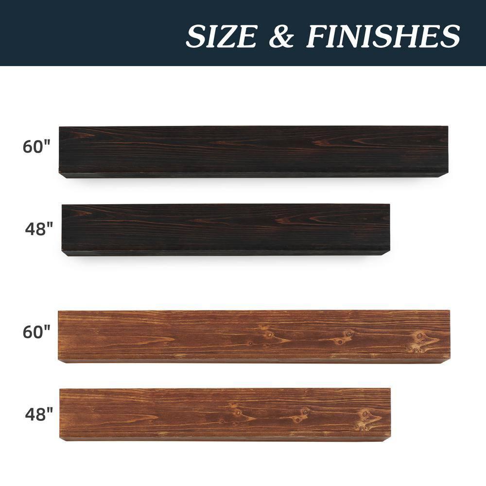 60" Rustic Wood Fireplace Mantel | Wall-Mounted & Floating Shelf for Home Decor
