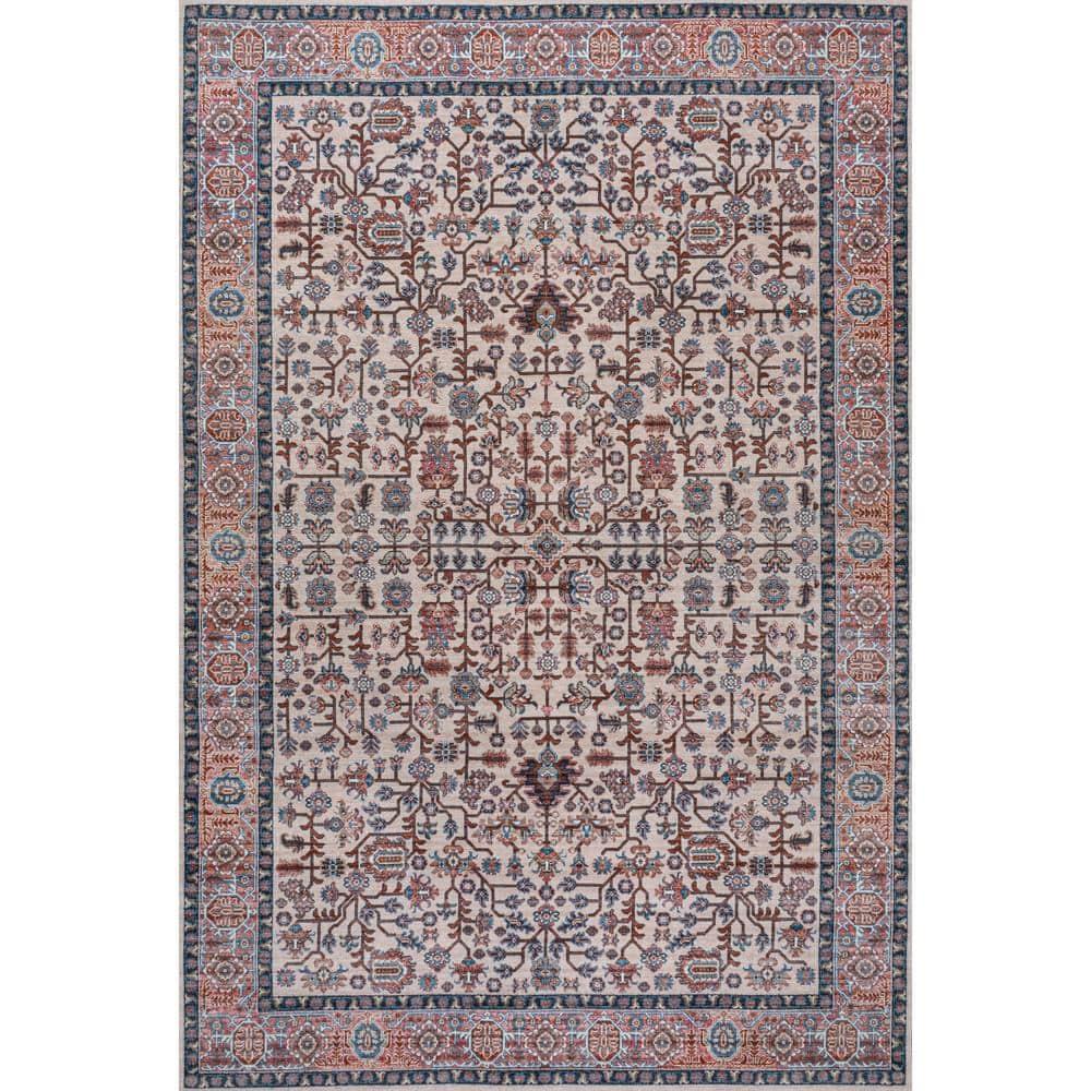 Kemer All-Over Persian Machine-Washable Beige/Red/Blue 3 ft. x 5 ft. Area Rug - JONATHAN Y