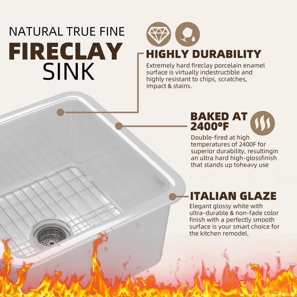 18 Inch Glossy White Fireclay Single Bowl Bar Sink