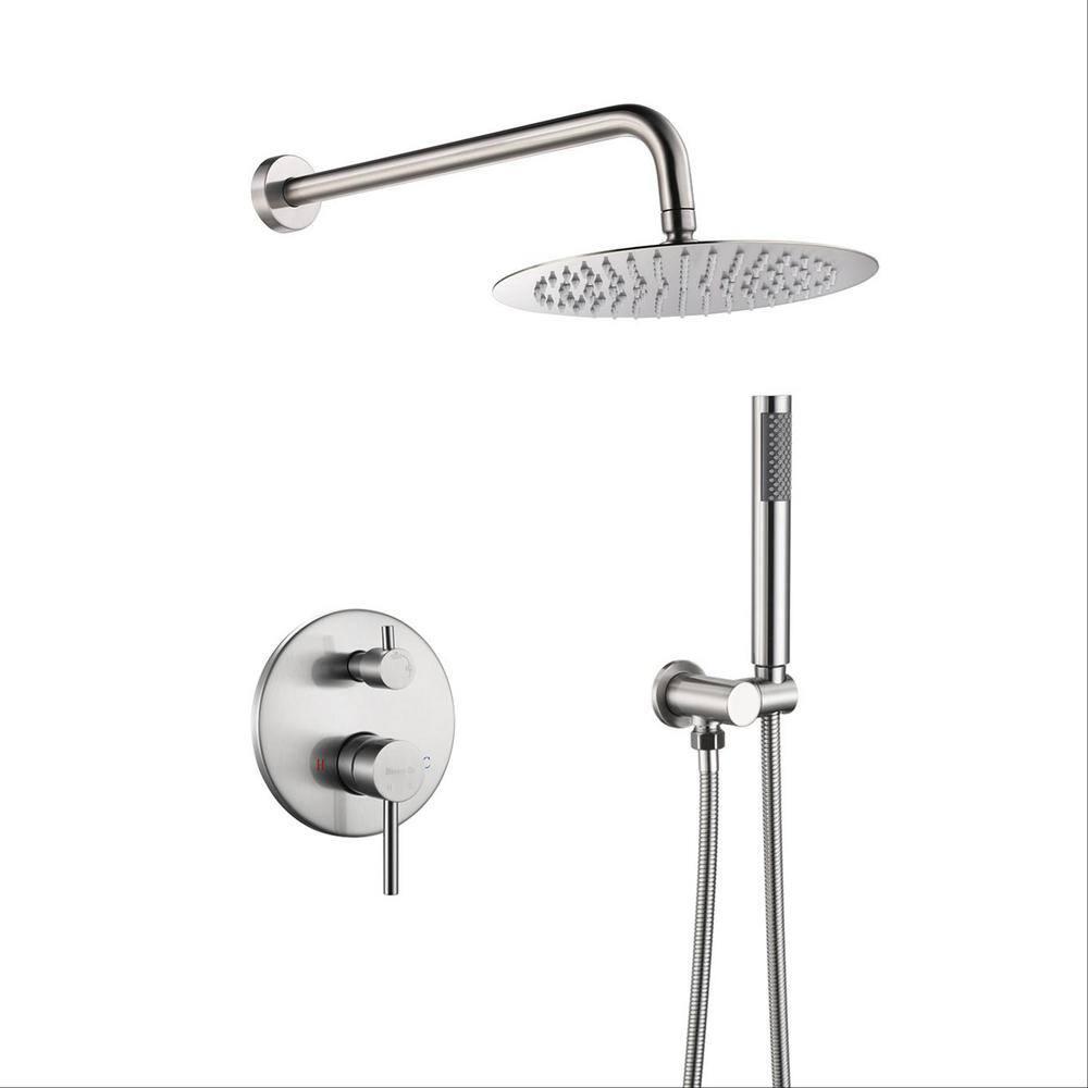2-Spray Patterns Shower 10 in. Wall Mounted Dual Shower Heads, Hand Shower in Brushed Nickel, Valve Included
