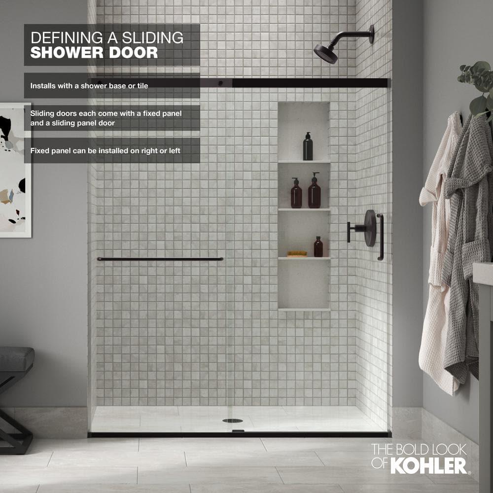 Elate Tall Sliding Shower Door, 75-1/2-In H X 44-1/4 - 47-5/8-In W, With Heavy 5/16-In Thick Crystal Clear Glass