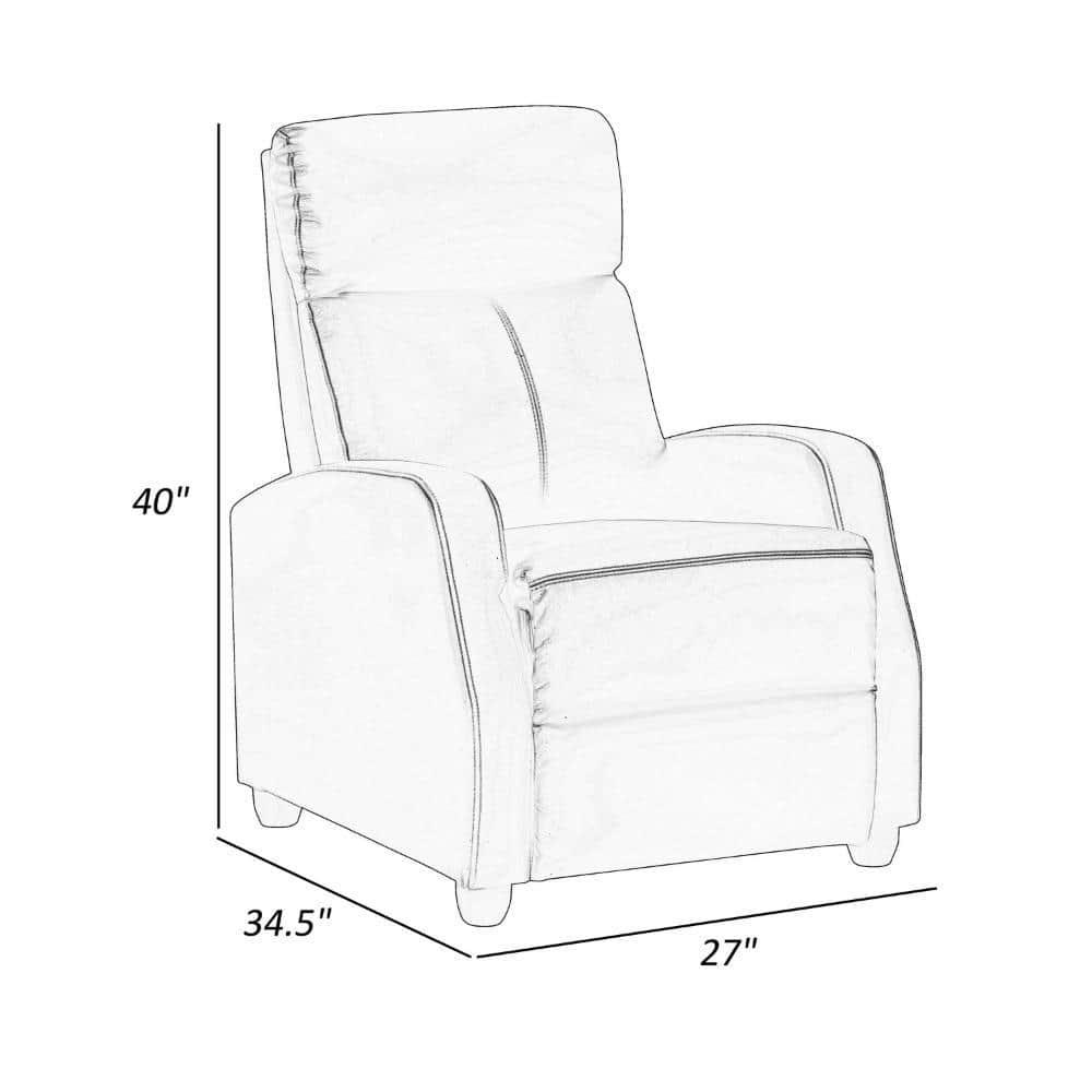 Jiana 35 Inch Push Back Recliner Chair, Brown Faux Leather, Solid Wood