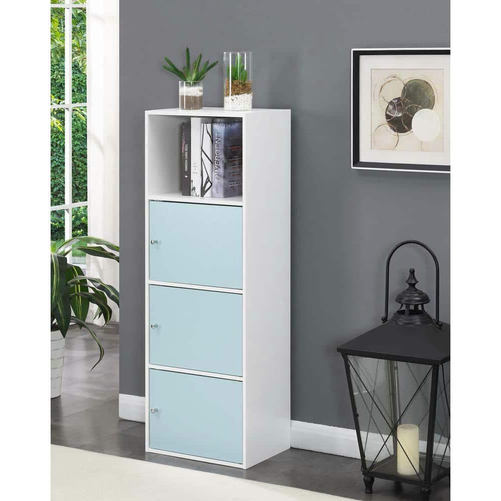 Convenience Concepts Xtra Storage 3 Door Cabinet with Shelf, White/Sea Foam Blue