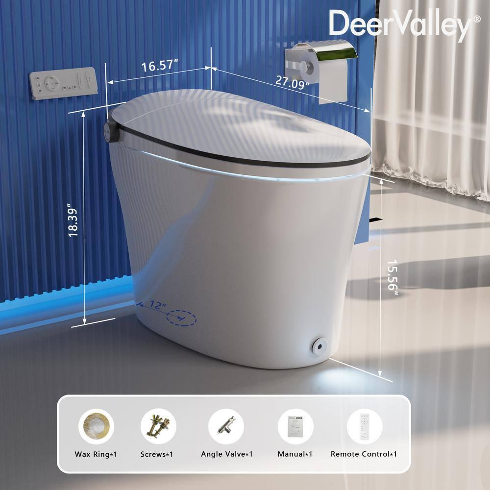 Smart Toilet with Quiet-Closed Heated Seat, Foot Kick/Off-seat/Blackout/Remote Flush, Bidet Elongated Toilet with Tankless, Gentle Night light, Remote Control, Advanced
