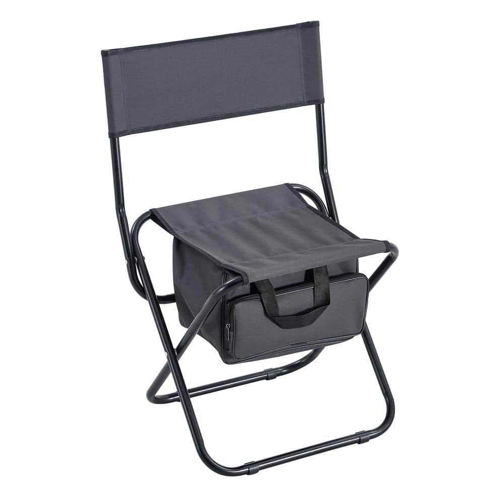Gray Portable Steel Folding Camping Chair with Storage Bag