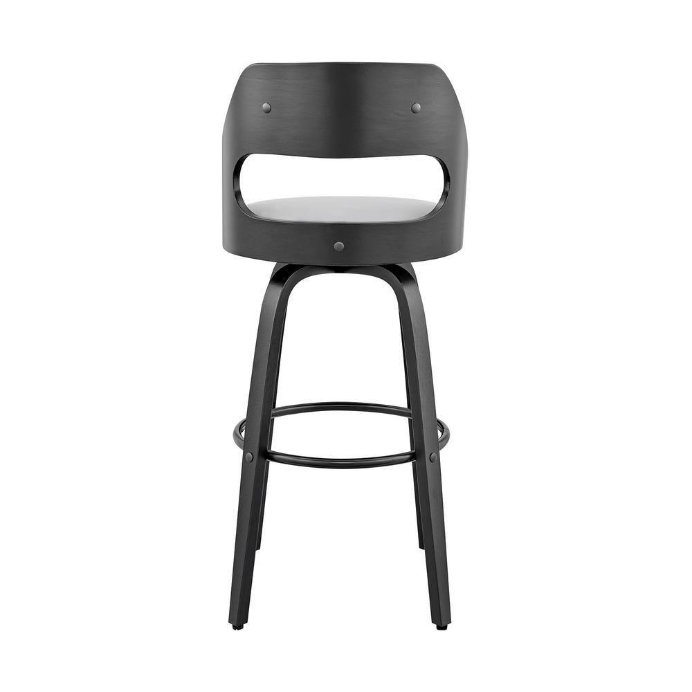 26 in. Julius Gray Faux Leather & Black Wood Bar Stool
