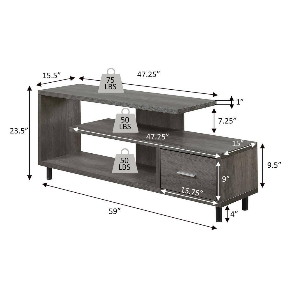 Convenience Concepts Seal II 1 Drawer 65 inch TV Stand with Shelves, Ice White