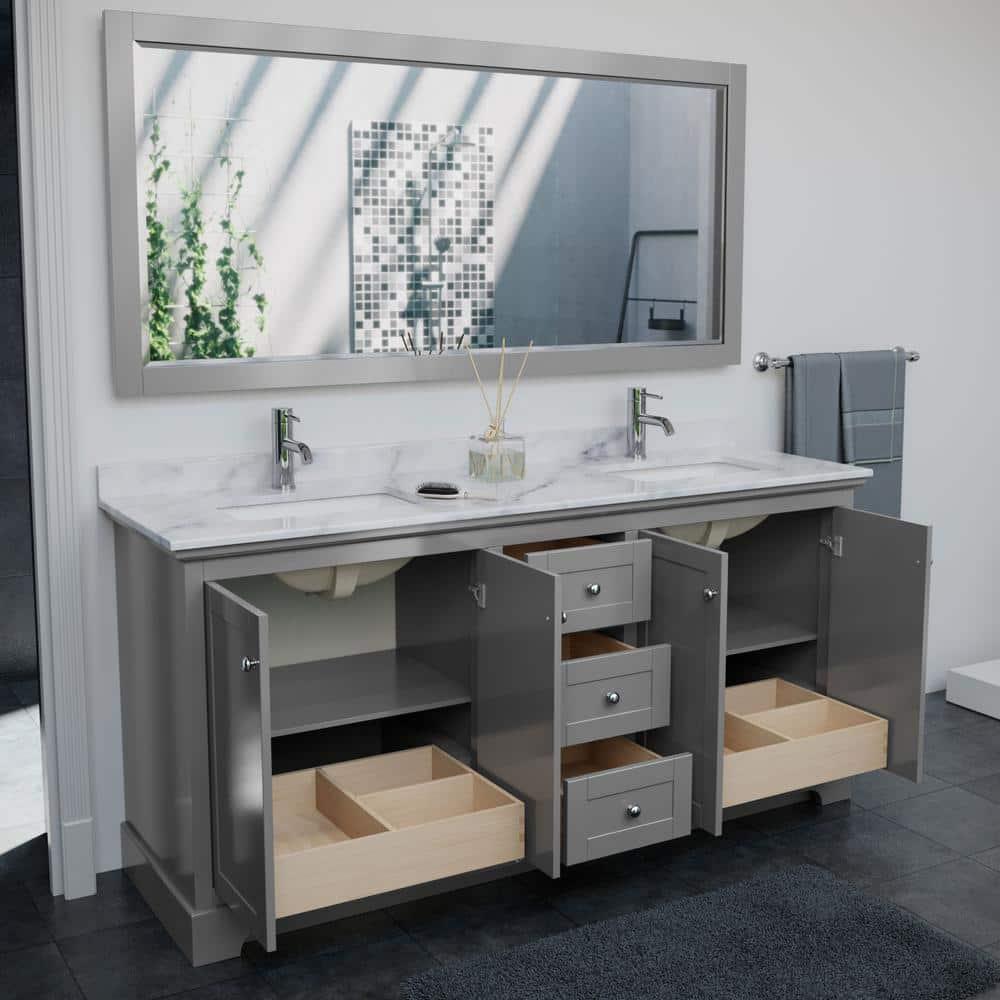 Avery 72" Dark Gray Double Bathroom Vanity with Marble Countertop