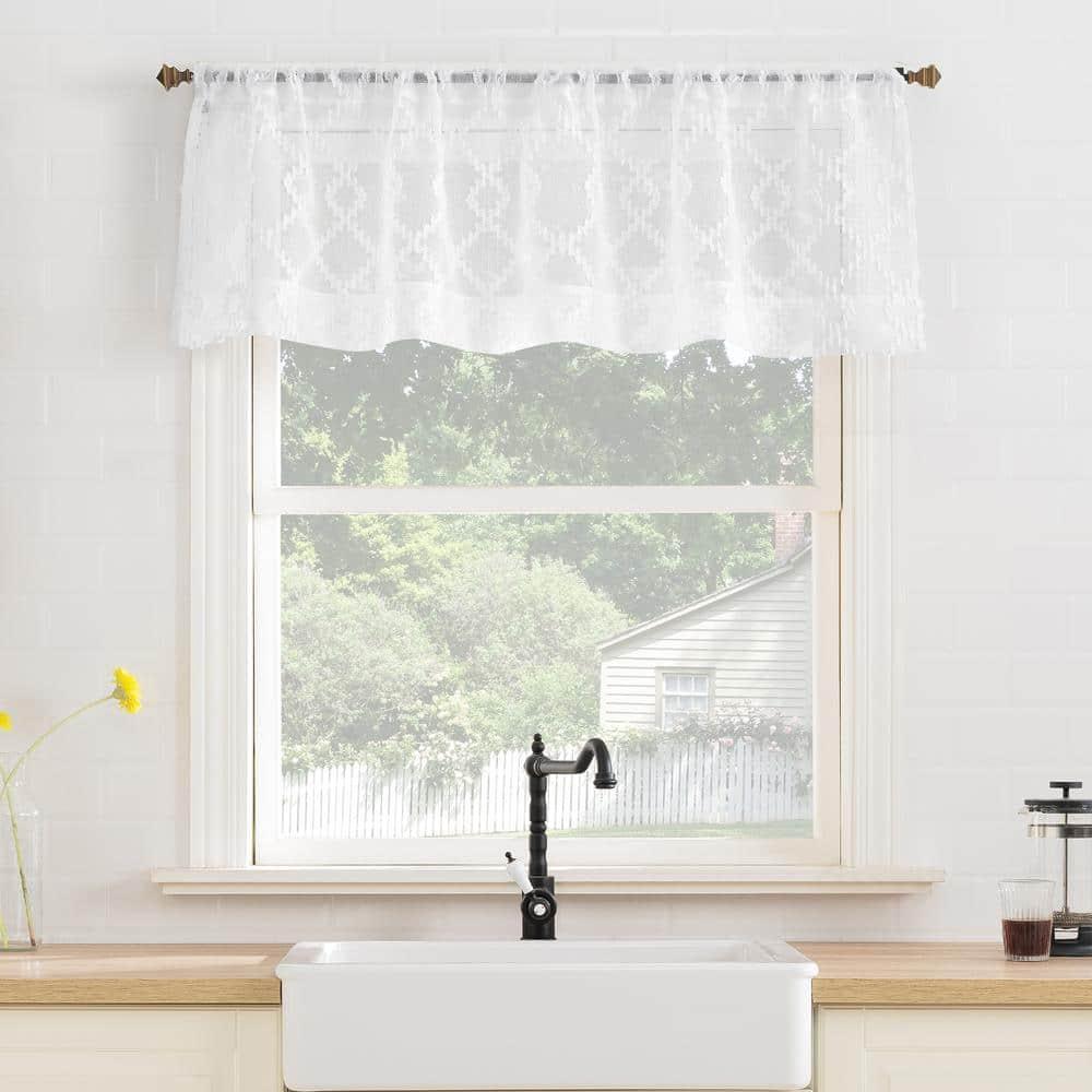No. 918 Tina Geometric Clipped Semi-Sheer Rod Pocket Kitchen Curtains, 54"x36"