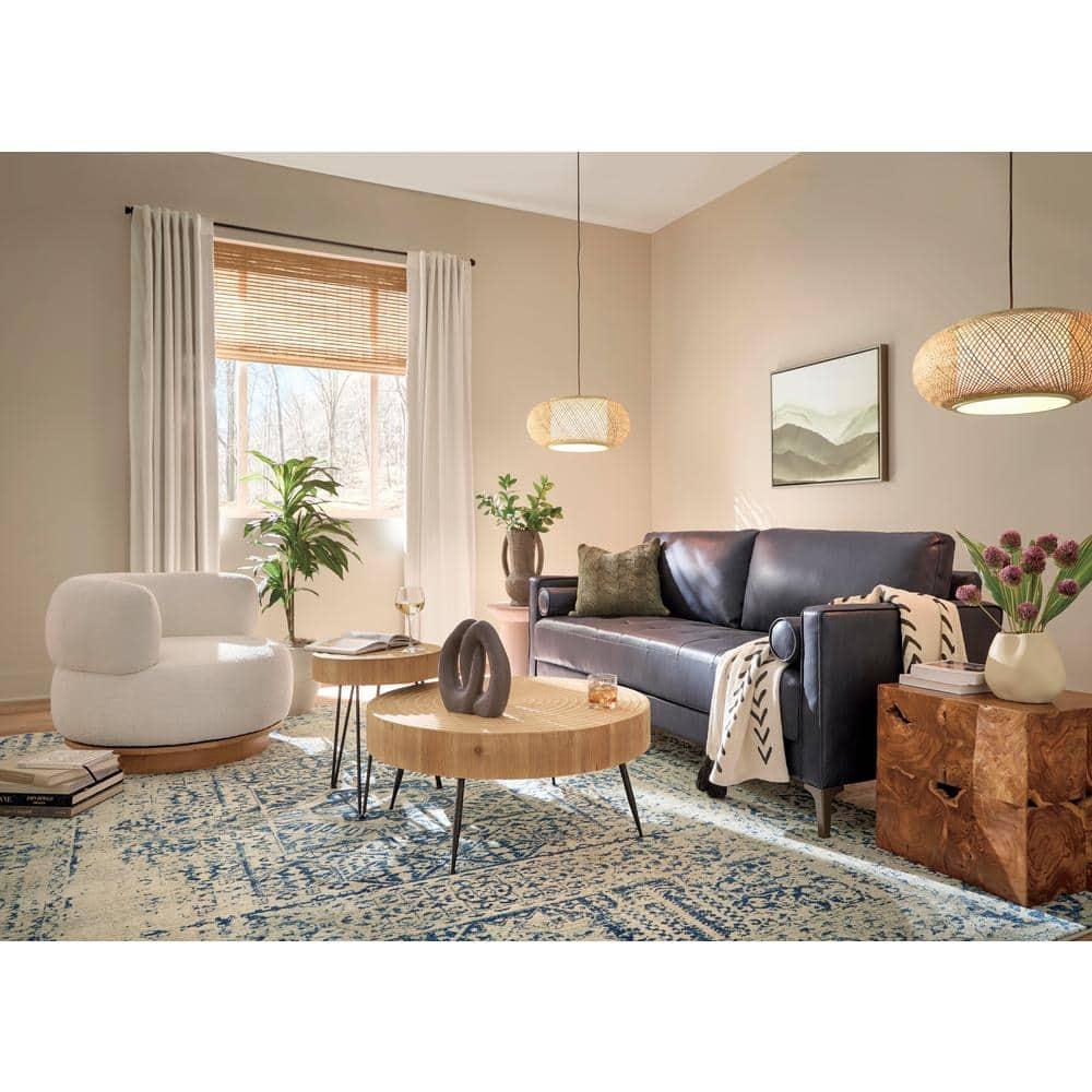 COZAYH 2-Piece Modern Farmhouse Living Room Coffee Table Set, Nesting Table Round Natural Finish with Handcrafted Wood, Ring Pattern