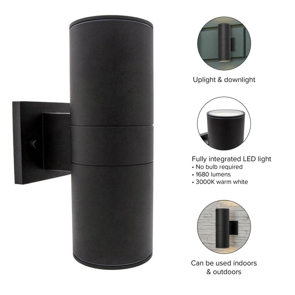 Maxxima Cylinder LED Outdoor Wall Light - Modern Wall Wash Up and Down Porch Light, 24 Watt, 3000K Warm White,