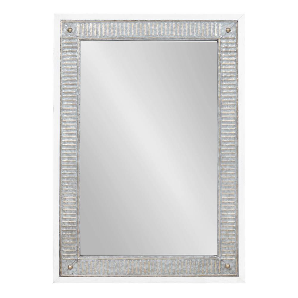 Kate and Laurel Deely Farmhouse Wall Mirror, 27 x 39, White and Silver, Rustic Wall Decor with Galvanized Metal Frame