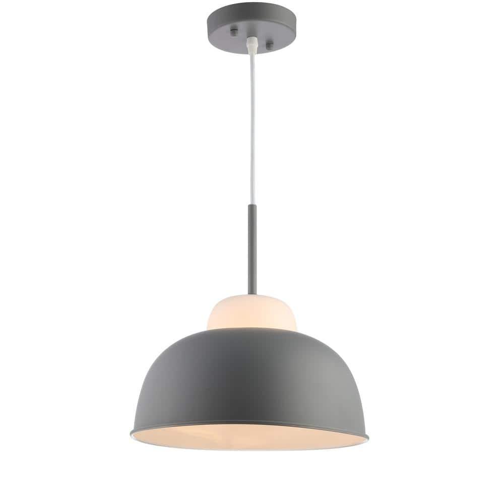 Simon 12" Adjustable Metal/Glass LED Pendant, Gray