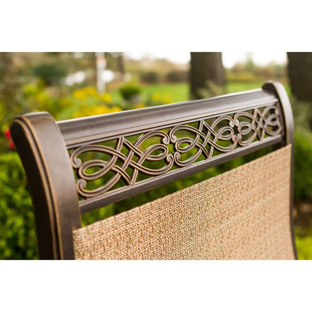 Hanover Outdoor Manor 9-Piece Outdoor Dining Set with 8 Swivel Rockers, Cedar/Bronze