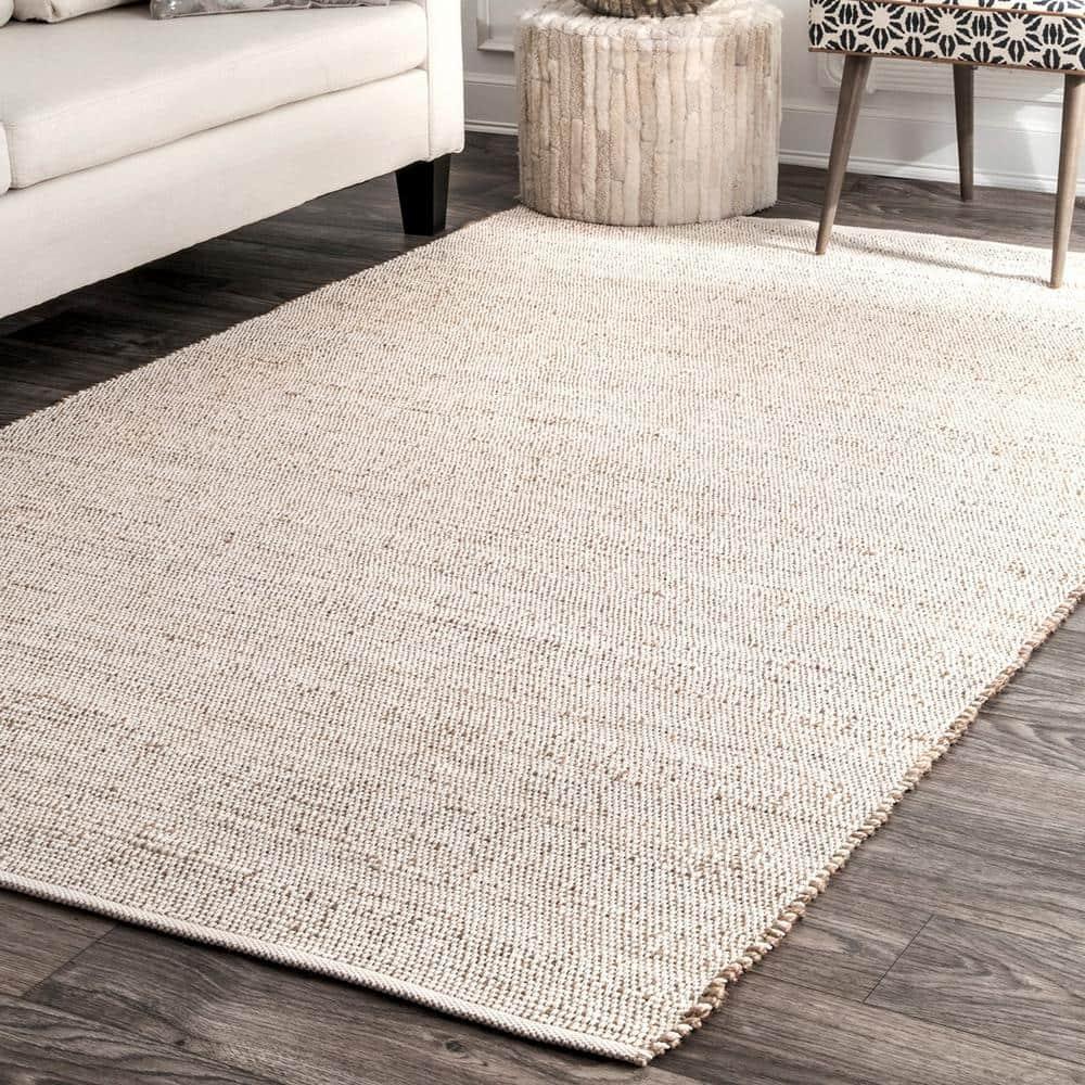 Nuloom 4 Round Elfriede Jute & Cotton Hand Woven Indoor Area Rug, Natural, Solid Rustic Farmhouse Style Natural Fiber Bedroom, Living Room,