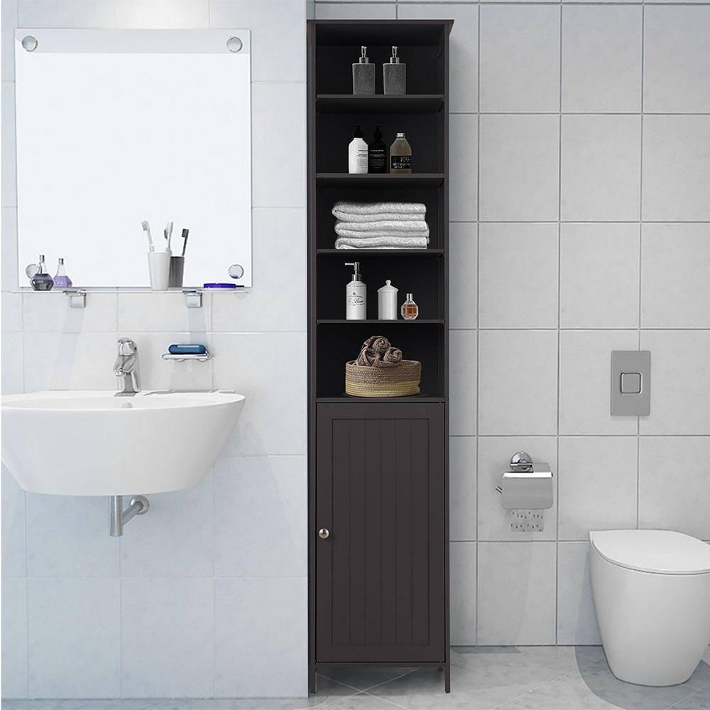 Costway 72''  Bathroom Tall Floor Storage Cabinet Freestand Shelving Display Brown