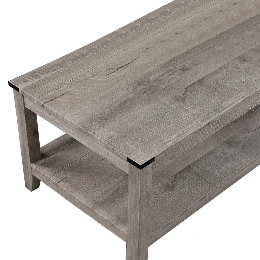 Benjara Hilton 3 Piece Coffee and End Table Set, Wood, Storage Shelf, Beige Finish