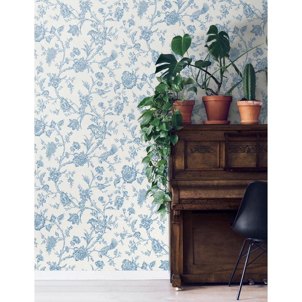 NextWall Carolina Blue Jasmine Chinoiserie Peel and Stick Wallpaper
