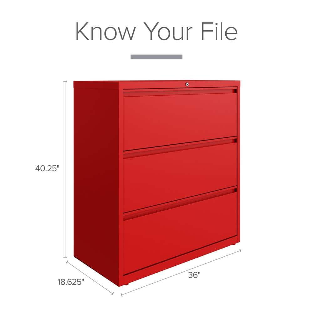 Hirsh 36 Inch Wide 3 Drawer Metal Lateral File Cabinet for Home and Office, Holds Letter, Legal and A4 Hanging Folders, Red