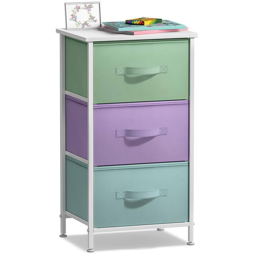 Sorbus Sorbus 3 Drawers Nightstand with Steel Frame and Wood Top in Pastel