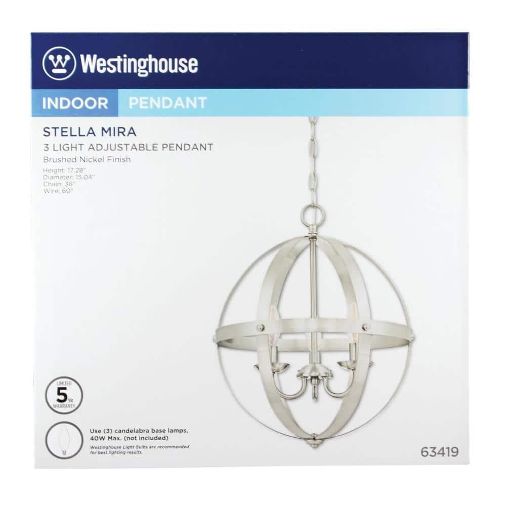 Stella Mira Three Light Pendant, Brushed Nickel