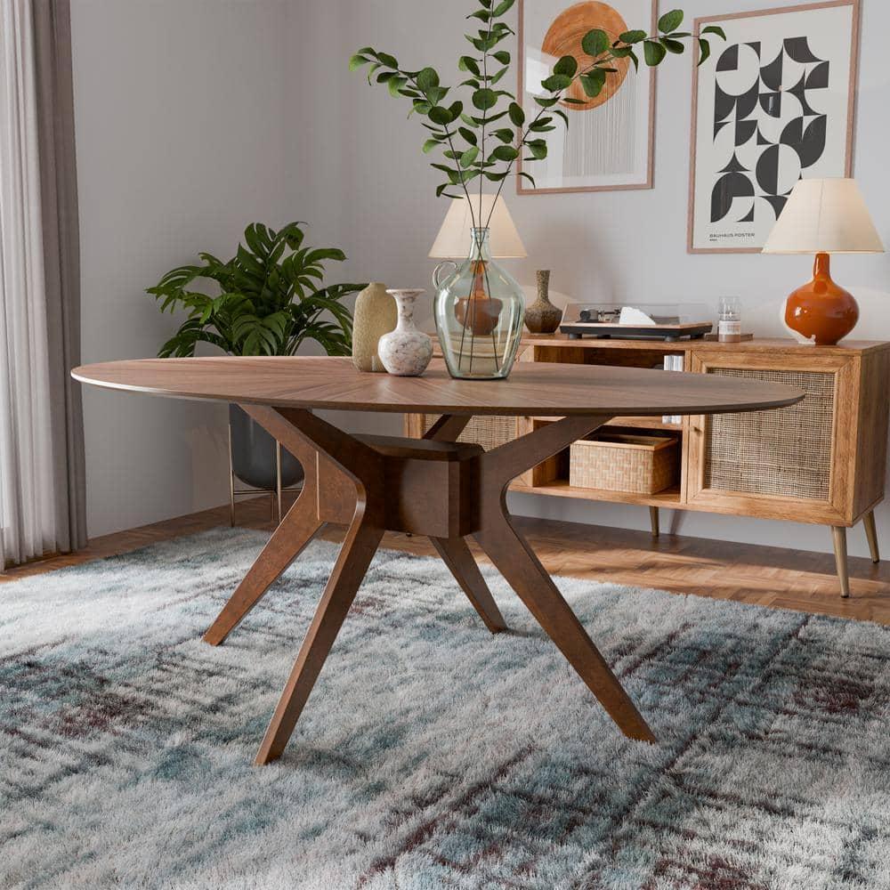 HOMES: Inside + Out 54" Pearlcrest Mid-Century Modern Modern Oval Dining Table Walnut