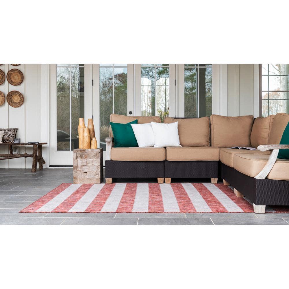 Unique Loom 4' 1 x 6' 1 Rectangle Indoor/Outdoor Striped Rust Red Area Rug