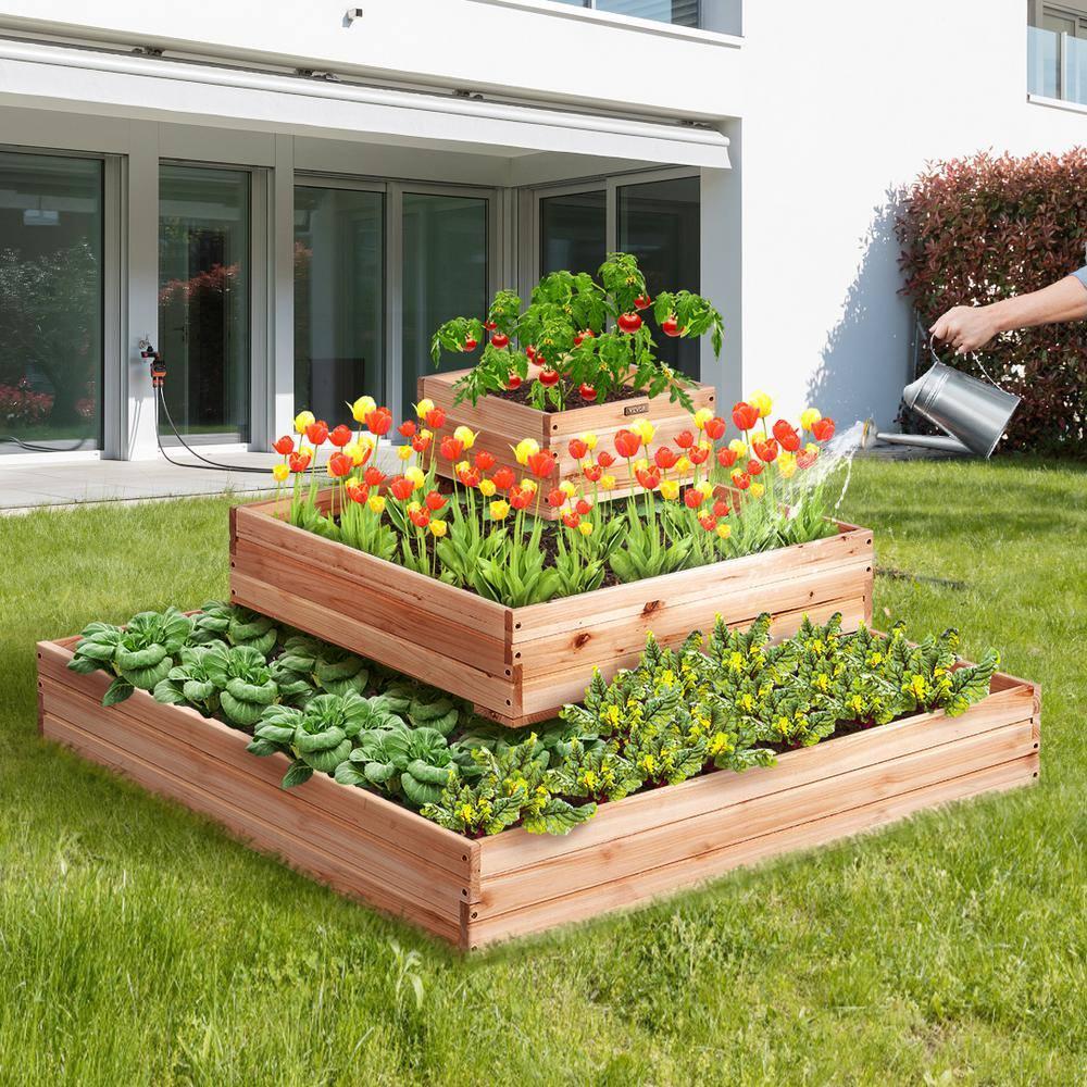 Burlywood Wooden Raised Garden Bed Planter 44.5"x44.5"x20.1"