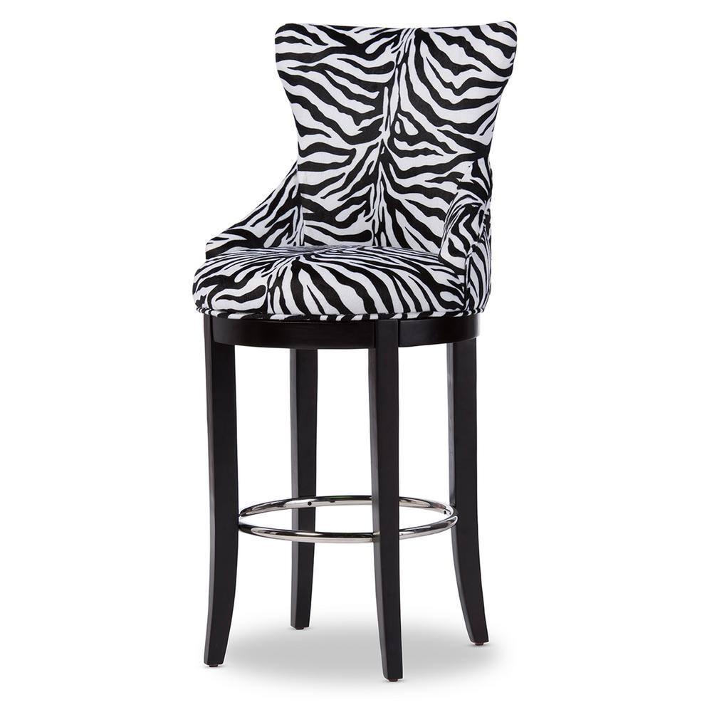 Baxton Studio Peace Modern and Contemporary Zebra Print Patterned Fabric Upholstered Barstool with Metal Footrest Beige: Plywood Frame