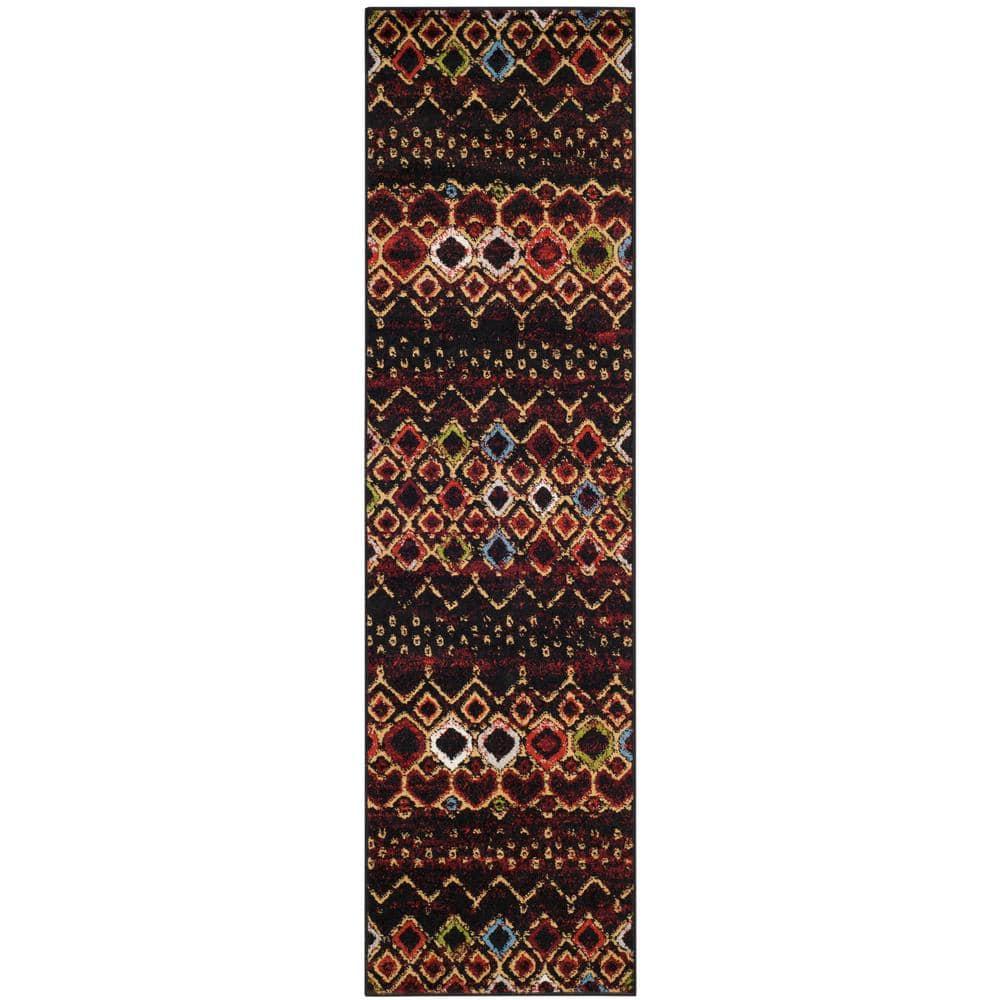 Amsterdam AMS108 Power Loomed Indoor Runner Rug - Black/Multi - 2'3"x10' - Safavieh
