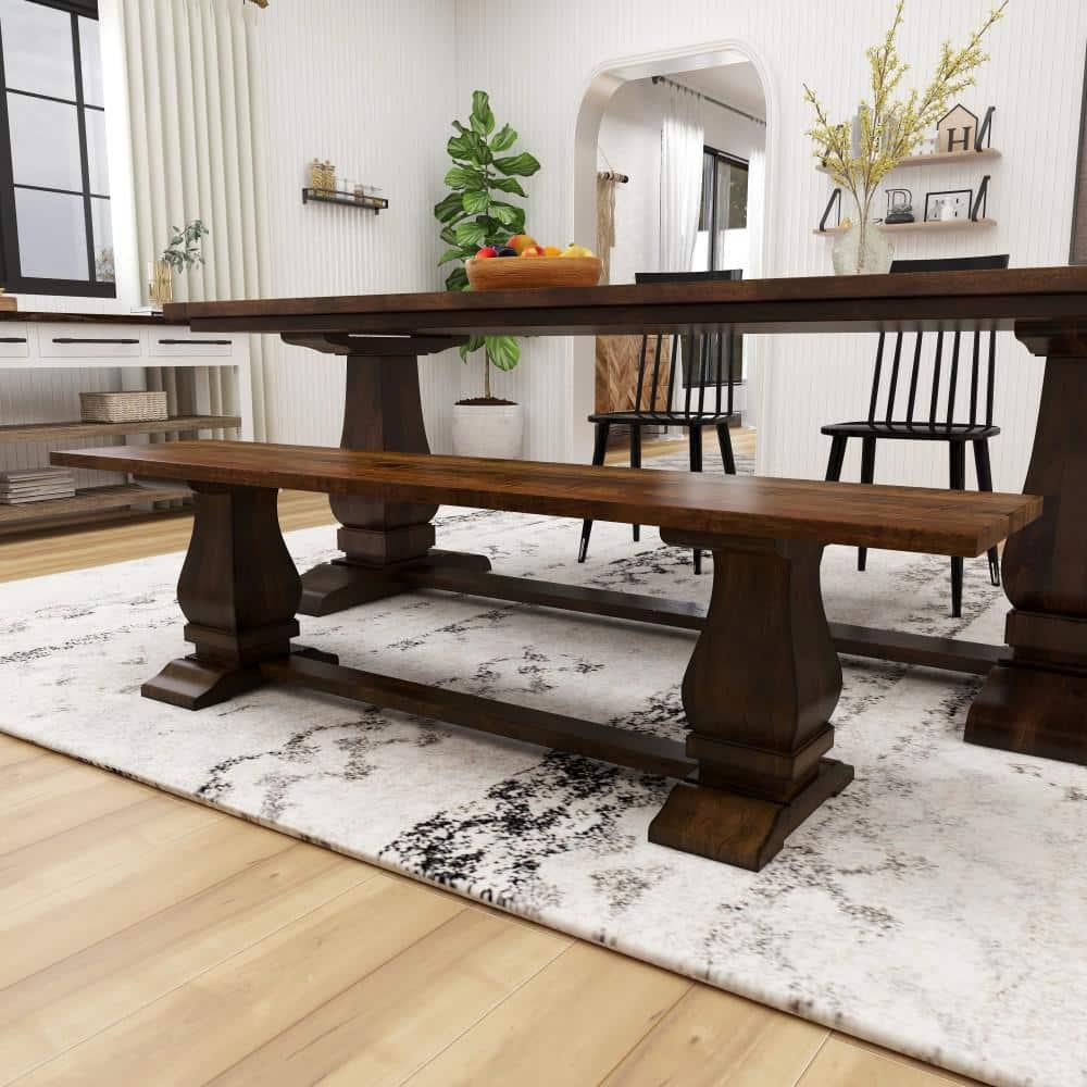 DecMode Mango Wood Bench with Parquet Inlay, Brown