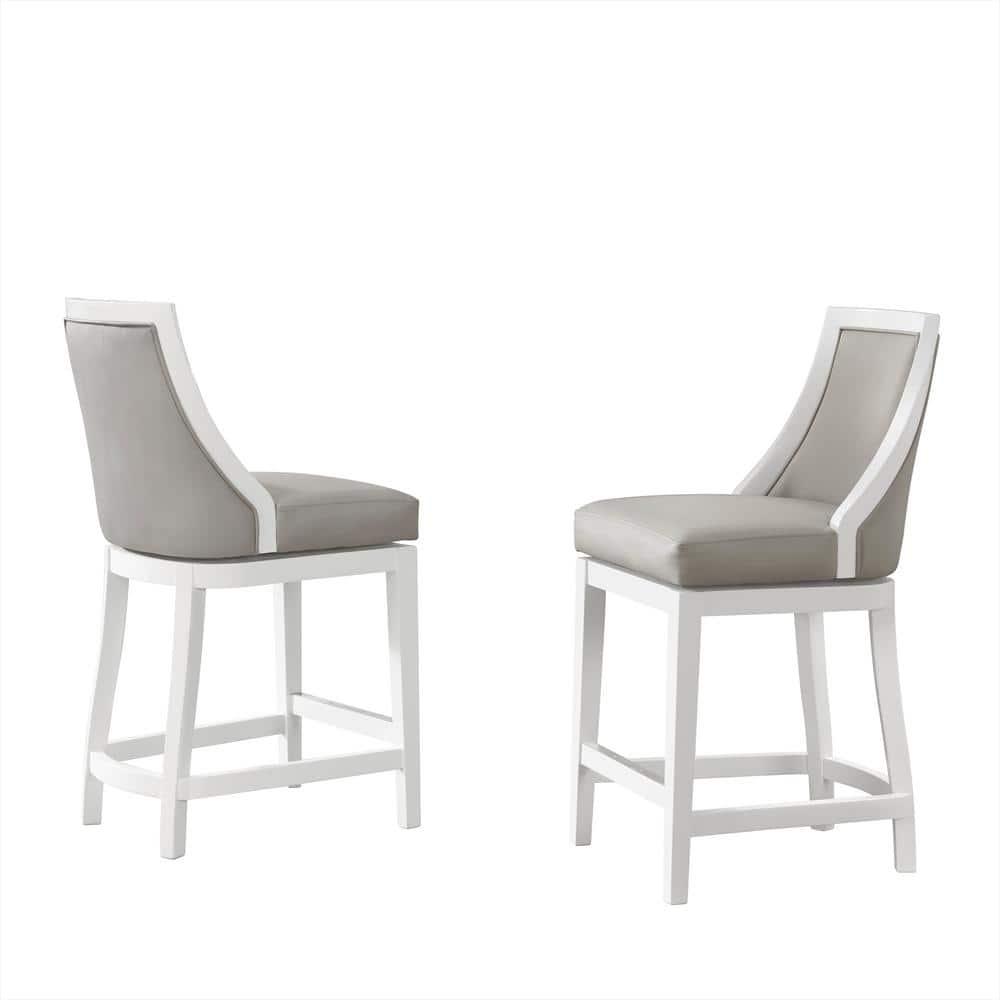 Alaterre Ellie 19" Wide Solid Rubber Wood Frame Linen Fabric Counter Height Swivel Stool With Back