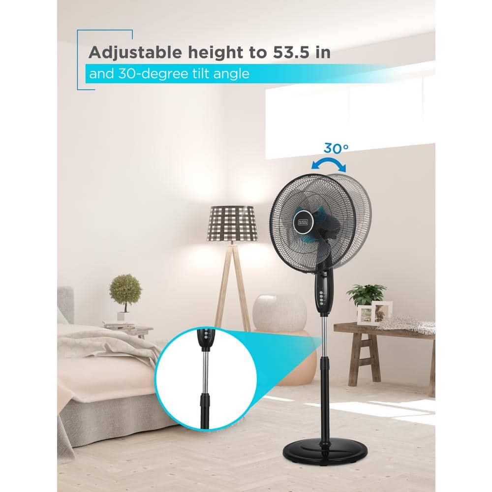 BLACK+DECKER 3-Speed 60-Watt 16-In. Dual-Blade Oscillating Stand Fan with Remote, BFSD116B