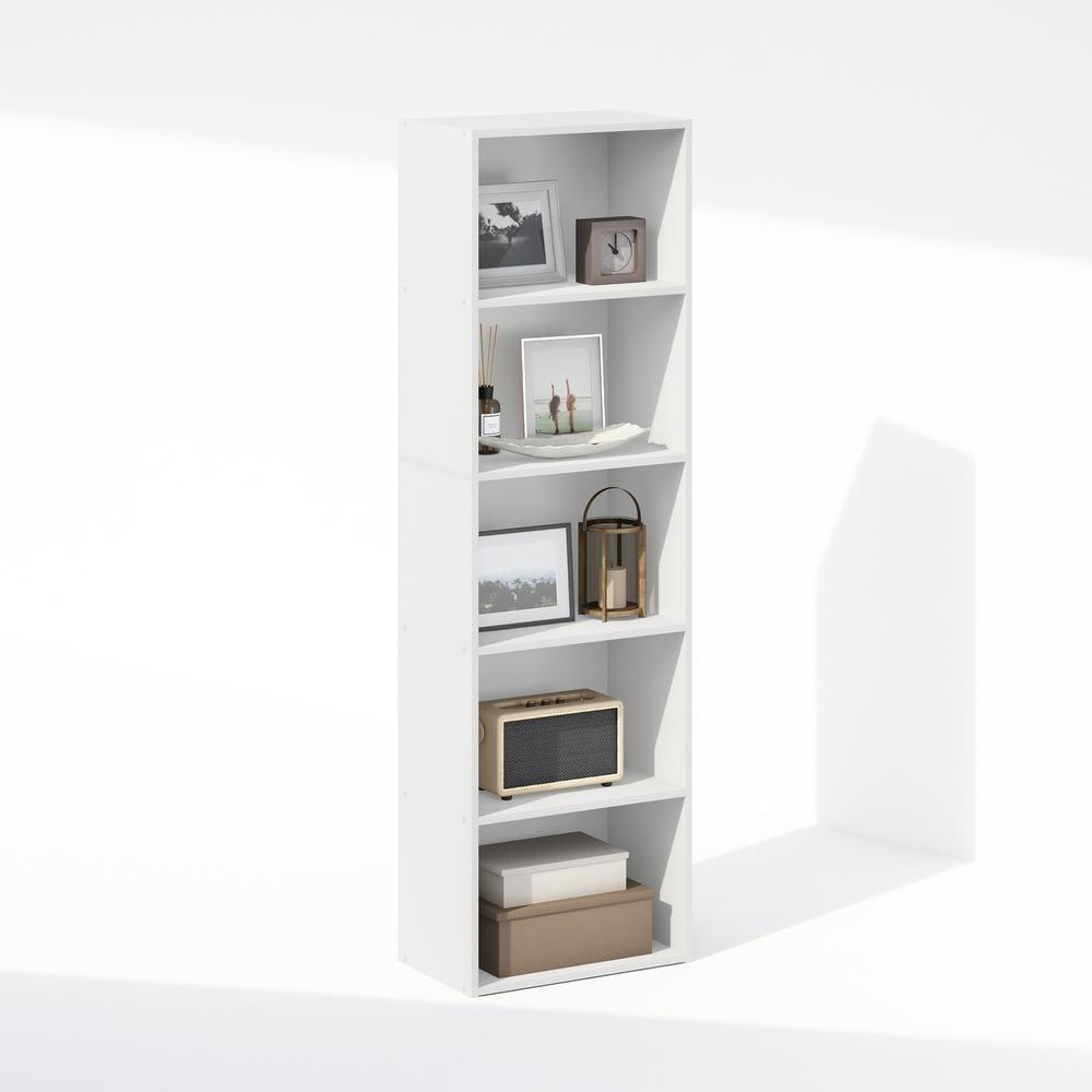 Furinno Reed 5-Tier Reversible Color Open Shelf Multipurpose Bookcase, Storage Organizer, White