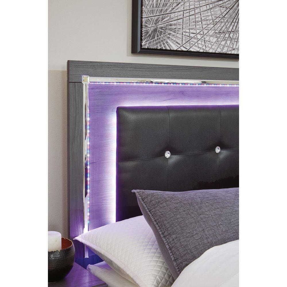 Queen/Full Lodanna Upholstered Panel Headboard Gray: LED Lights, Chrome Accents - Signature Design by Ashley
