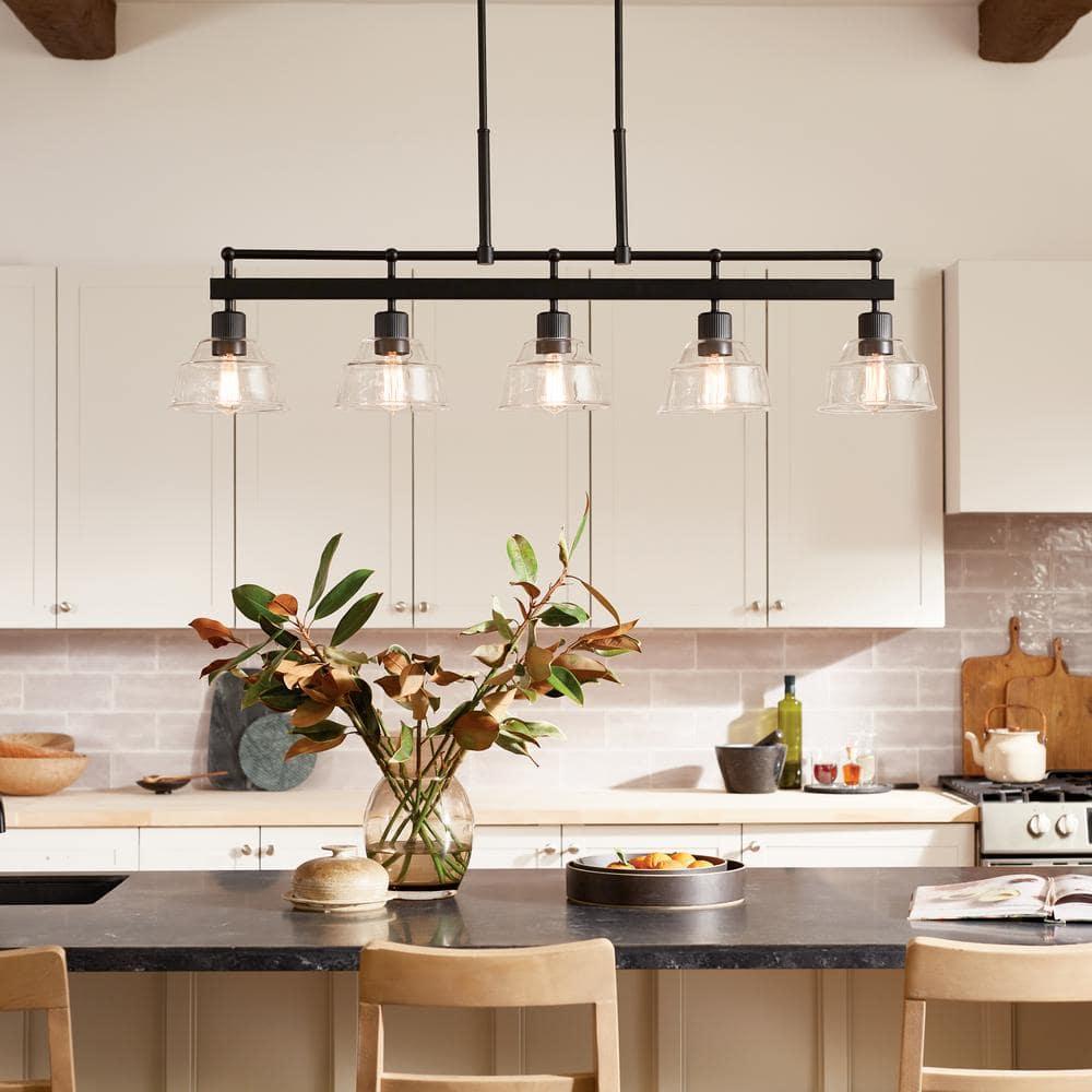 Eastmont Black and Clear Glass 5-Light Linear Chandelier