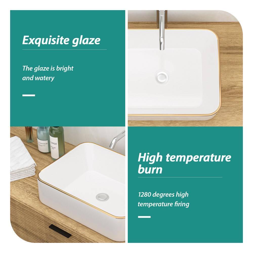 19 x 15 Inch Ceramic Rectangular Vessel Bathroom Sink Above Counter White Sink Bathroom Vessel Sink