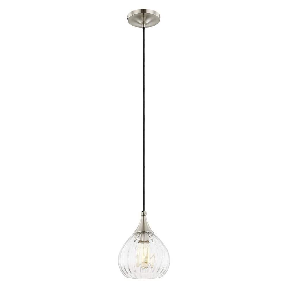 Livex Lighting 7" 1-Light Clear Glass & Metal Single Pendant in Brushed Nickel